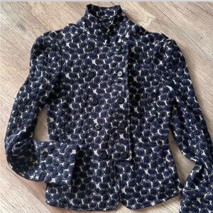 Diane Von Furstenberg Navy and Cream Patterned Blazer